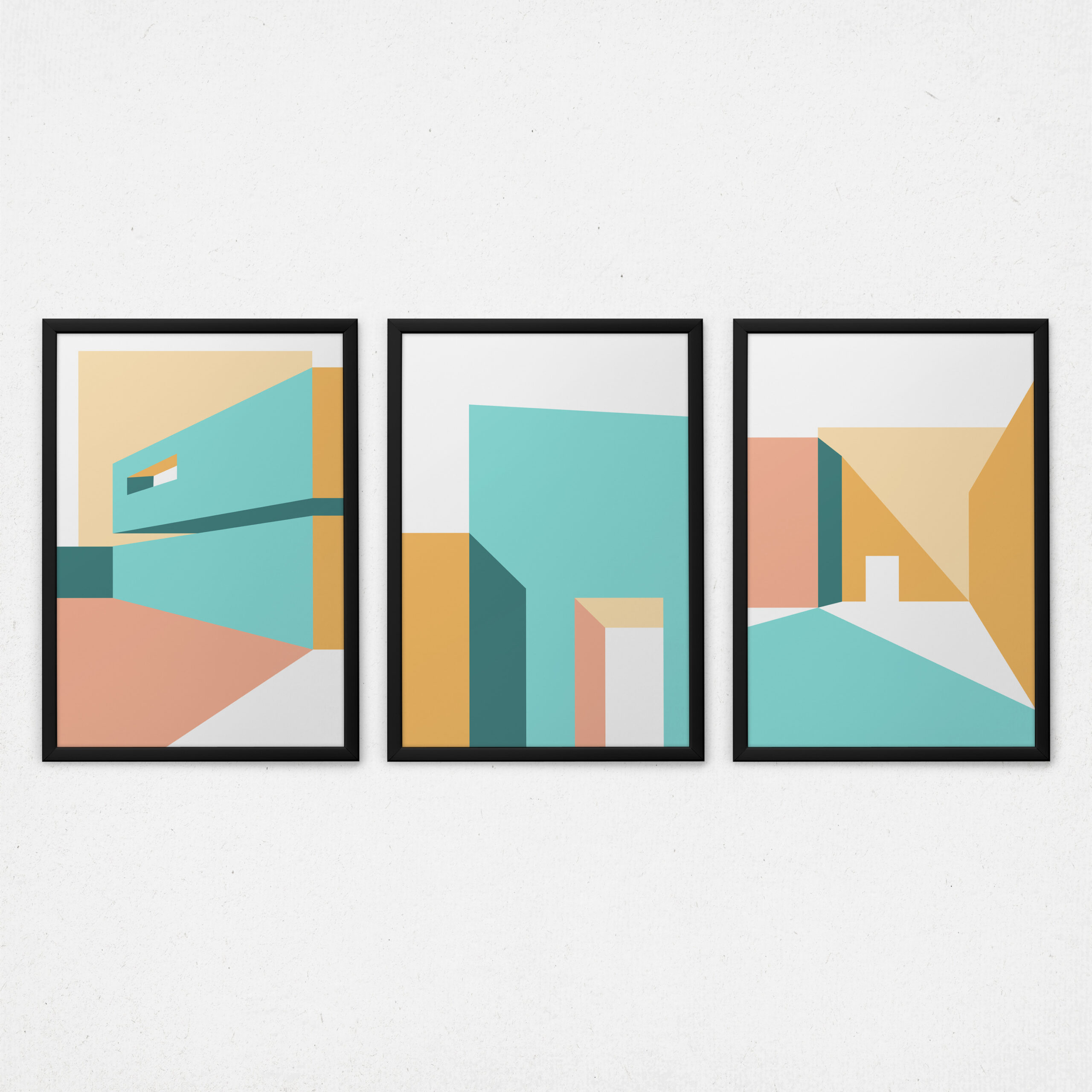 Kit 3 Quadros Arquitetura Abstrata - Casa Projetada 2