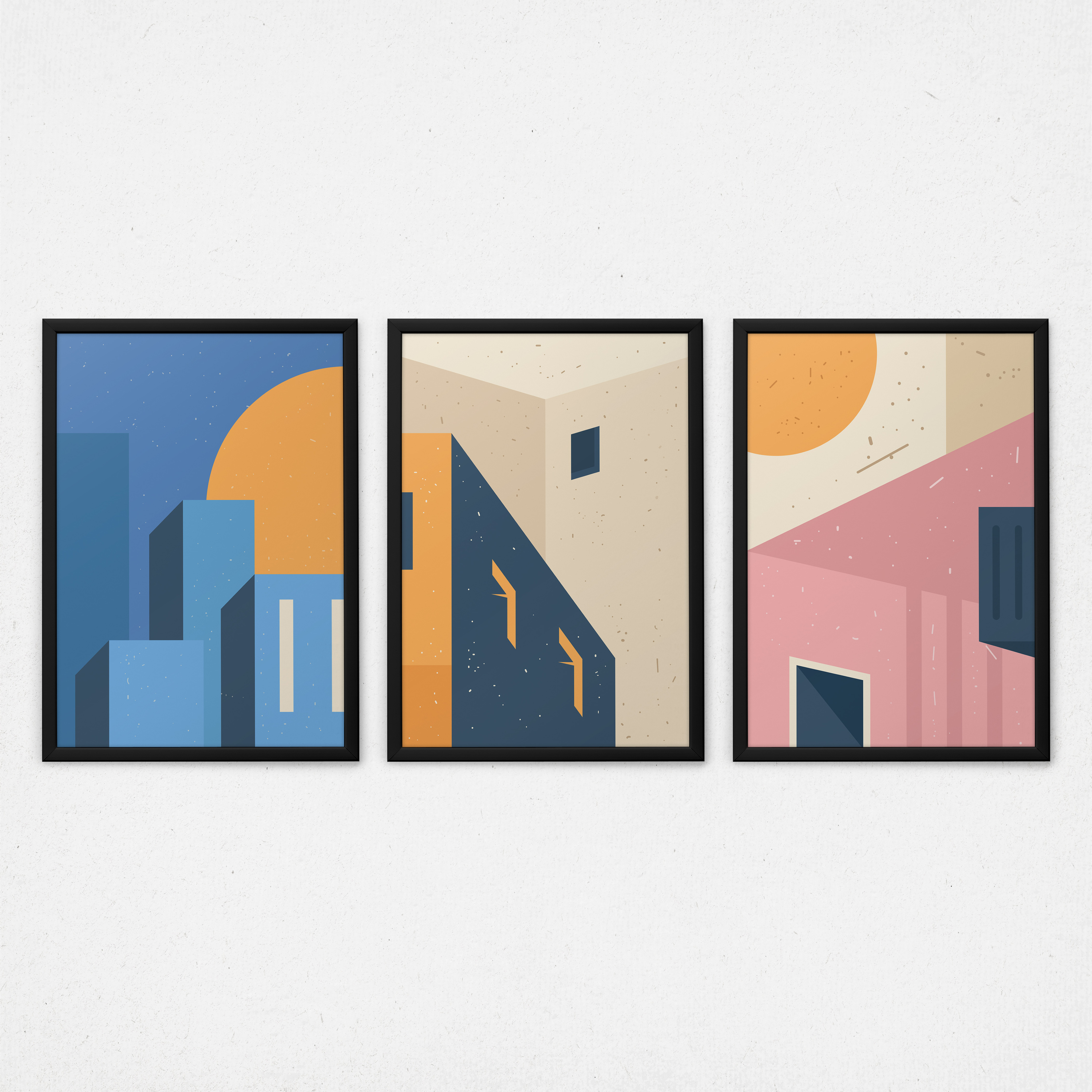 Kit 3 Quadros Arquitetura Abstrata - Visões dos Prédios da Cidade